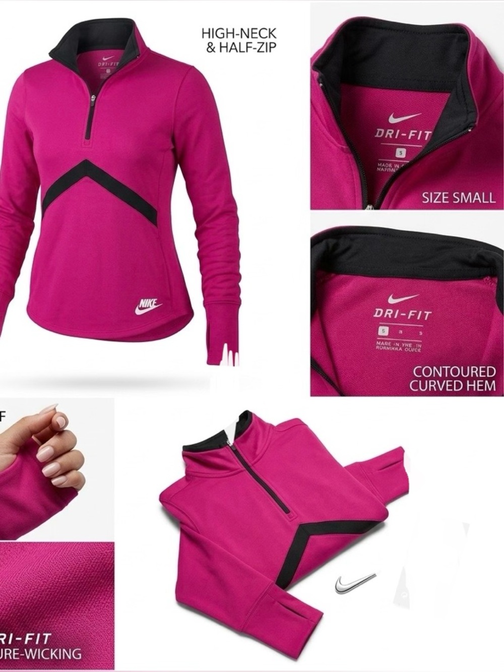 Nike Dri-Fit Half-Zip Running Pullover - Women's Small Magenta and Black